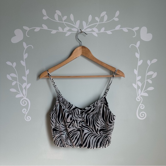 Urban Outfitters Renewal Mesh Zebra Print Tank Crop Top in size L - Picture 1 of 7